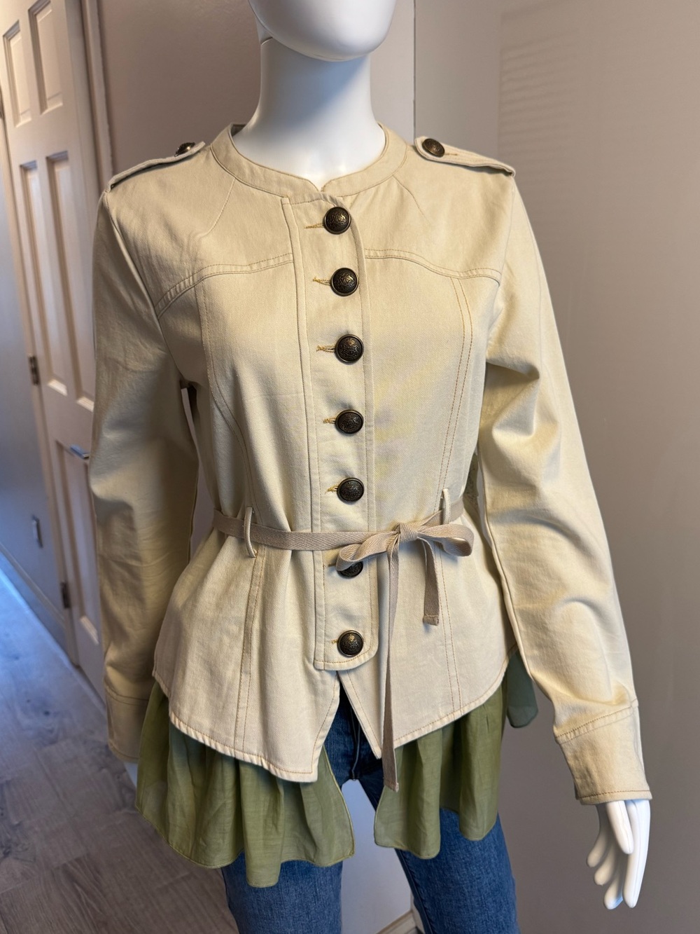 Neutral Cream Tie-Waist Utility Jacket size XS